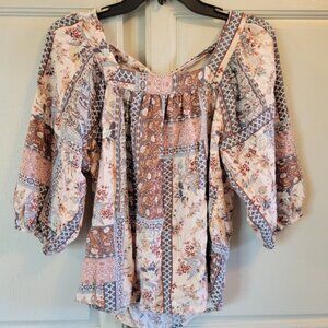 Savanna Jane Floral Patchwork Boho Peasant Style Blouse